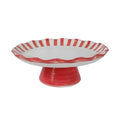 Red Stripe Stoneware Cake Stand  Handpainted in India
