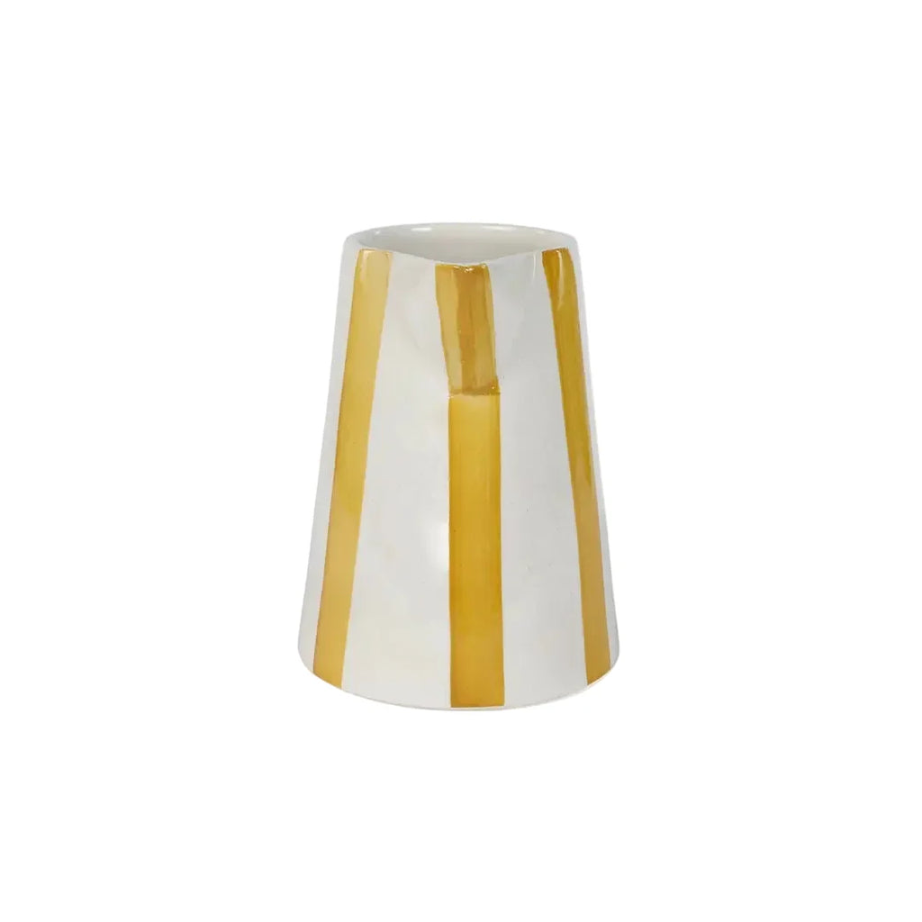 Yellow Stripe Stoneware Pitcher  Handpainted in India