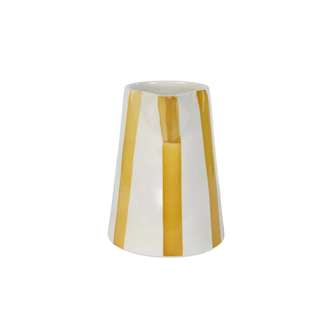 Yellow Stripe Stoneware Pitcher  Handpainted in India