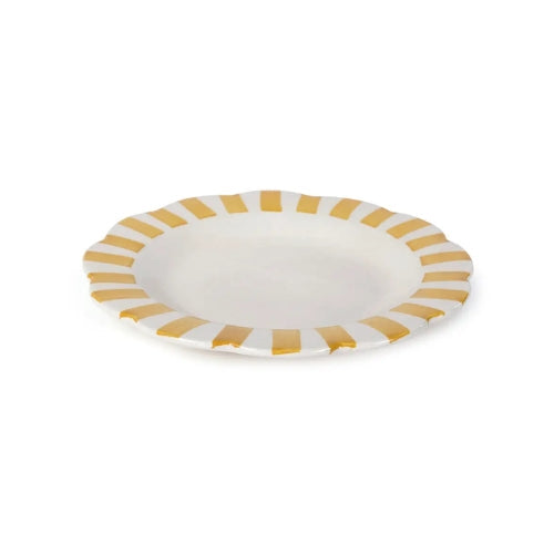 Yellow Stripe Dinner Plate 10"  Handpainted Ceramic, Set of 2