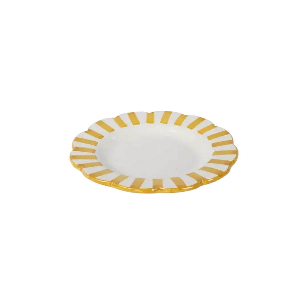 Yellow Stripe Ceramic Plate  Handpainted in India, Set of 2