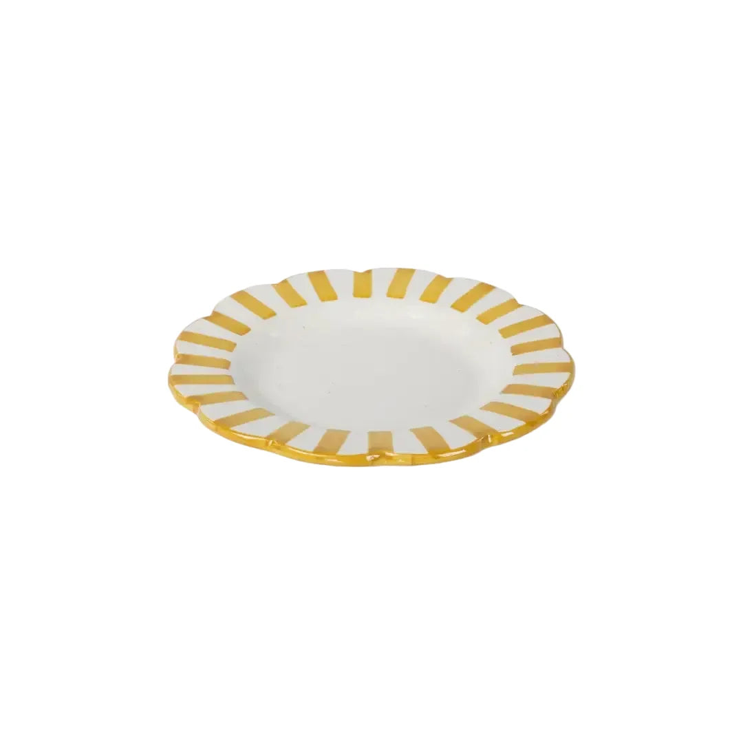 Yellow Stripe Ceramic Plate  Handpainted in India, Set of 2