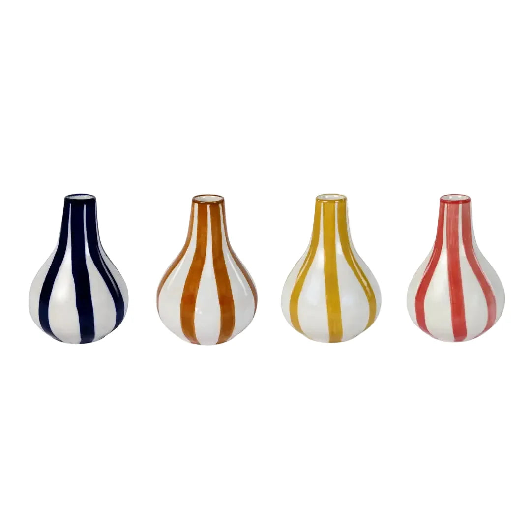 Red Stripe Bud Vase  Handpainted Ceramic, 4.75"