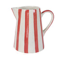 Red Stripe Stoneware Pitcher  Handpainted in India