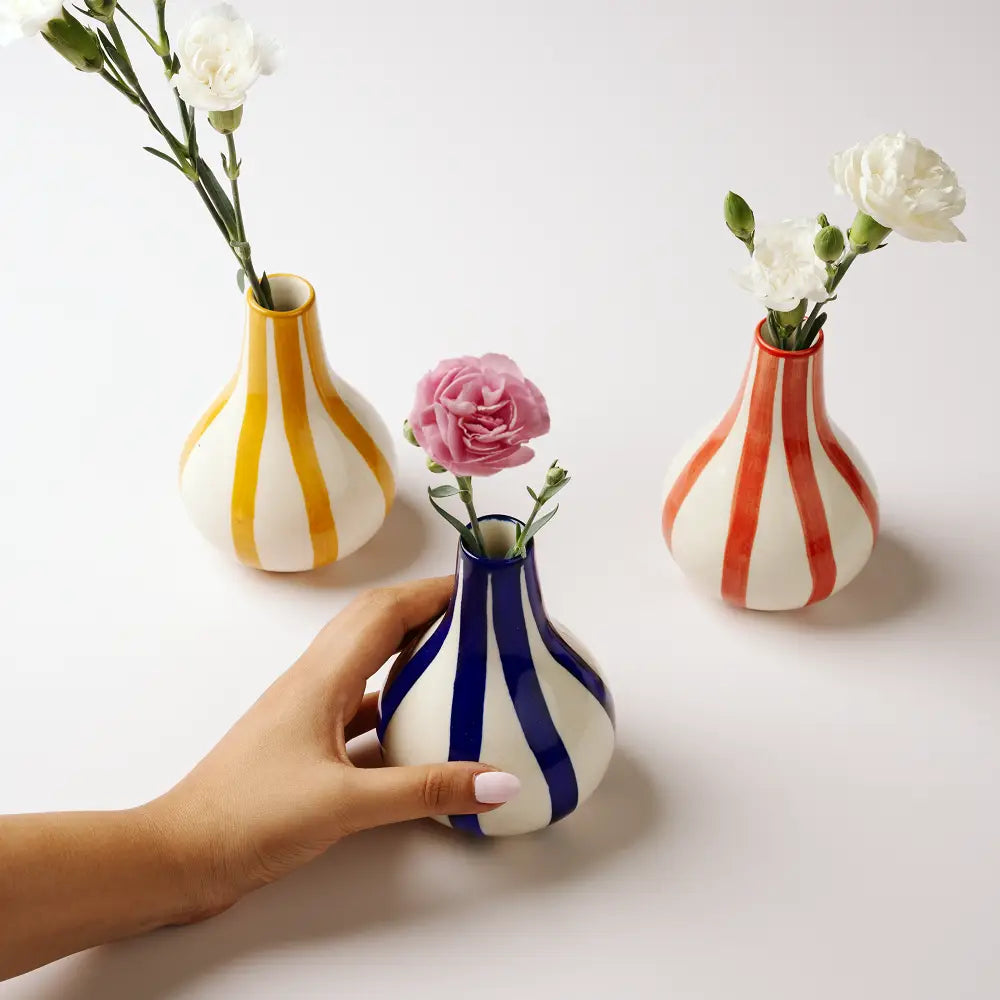 Yellow Stripe Bud Vase  Handpainted Ceramic