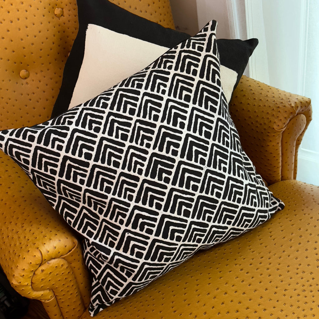 Geo Flowers Black Sadza Pillow Cover Handcrafted in Zimbabwe