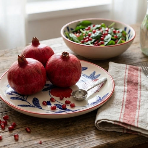 Anaar Pomegranate Snack Plate  Handpainted Stoneware, Set of 2