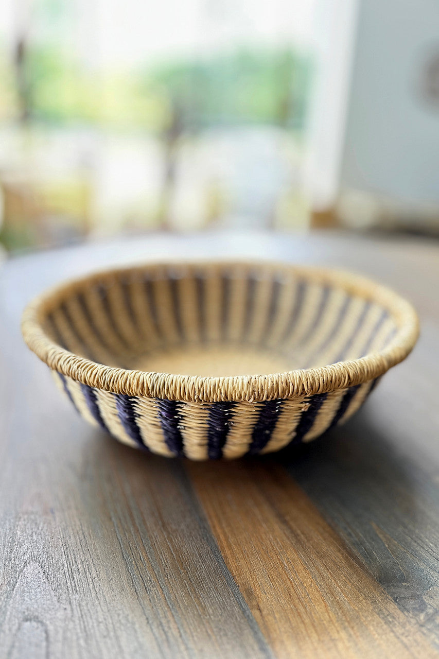 Bolgatanga Woven Tray Natural with Black Stripes