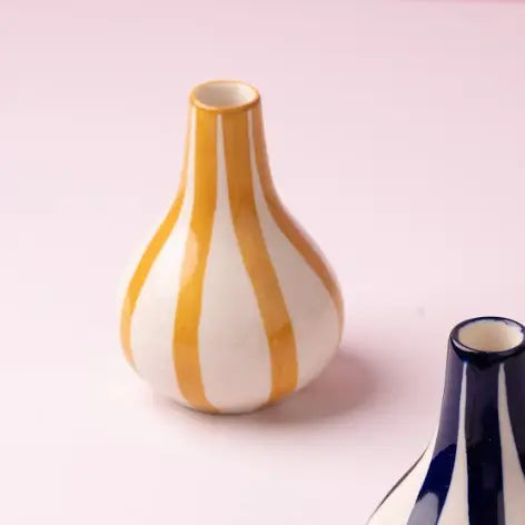 Yellow Stripe Bud Vase  Handpainted Ceramic