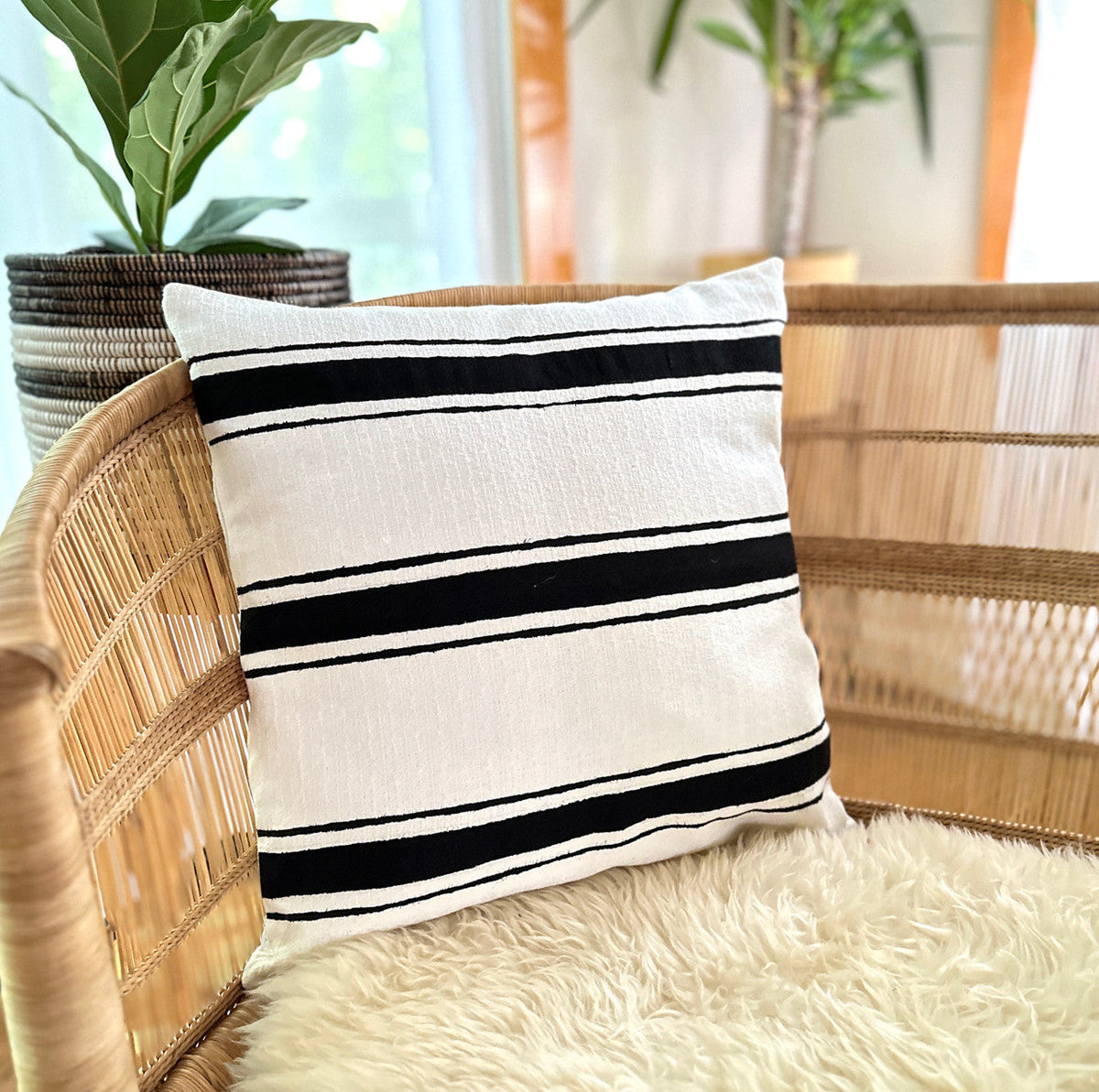 Striped White Sadza Pillow Cover Handcrafted in Zimbabwe
