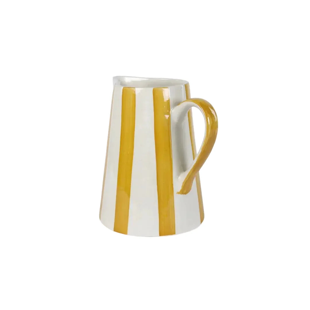 Yellow Stripe Stoneware Pitcher  Handpainted in India