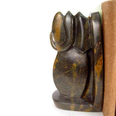 Elephant Serpentine Stone Bookends Hand-Carved in Zimbabwe