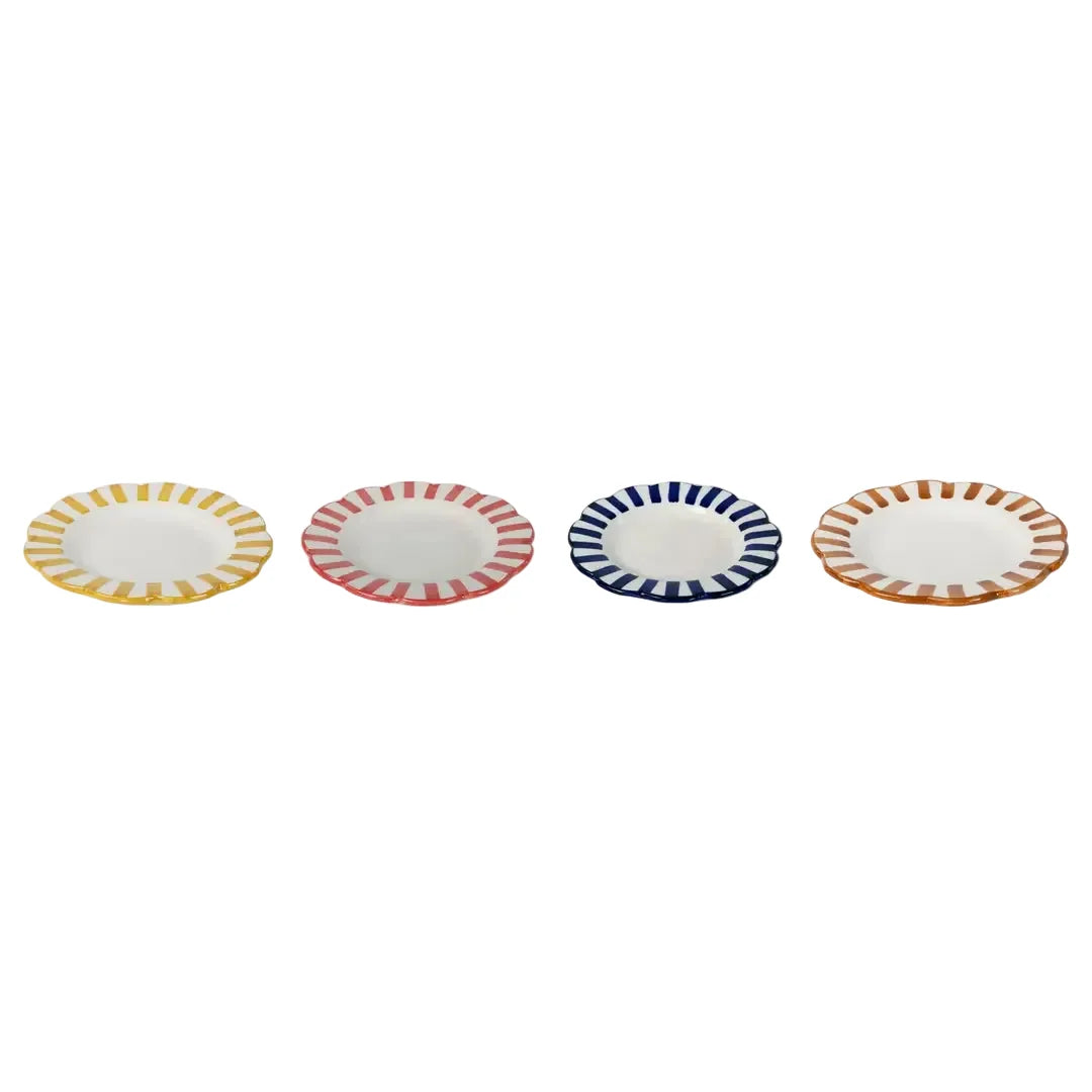 Yellow Stripe Ceramic Plate  Handpainted in India, Set of 2