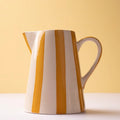 Yellow Stripe Stoneware Pitcher  Handpainted in India