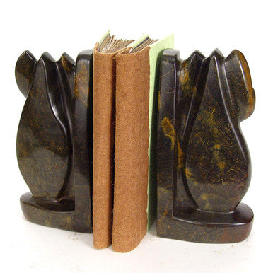 Elephant Serpentine Stone Bookends Hand-Carved in Zimbabwe