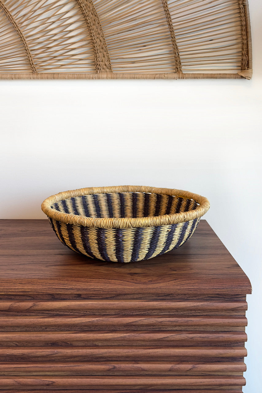 Bolgatanga Woven Tray Natural with Black Stripes