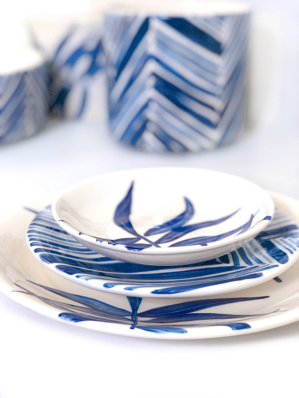 Blue Floating Leaves Dinner Plate Handpainted Ceramic, South Africa