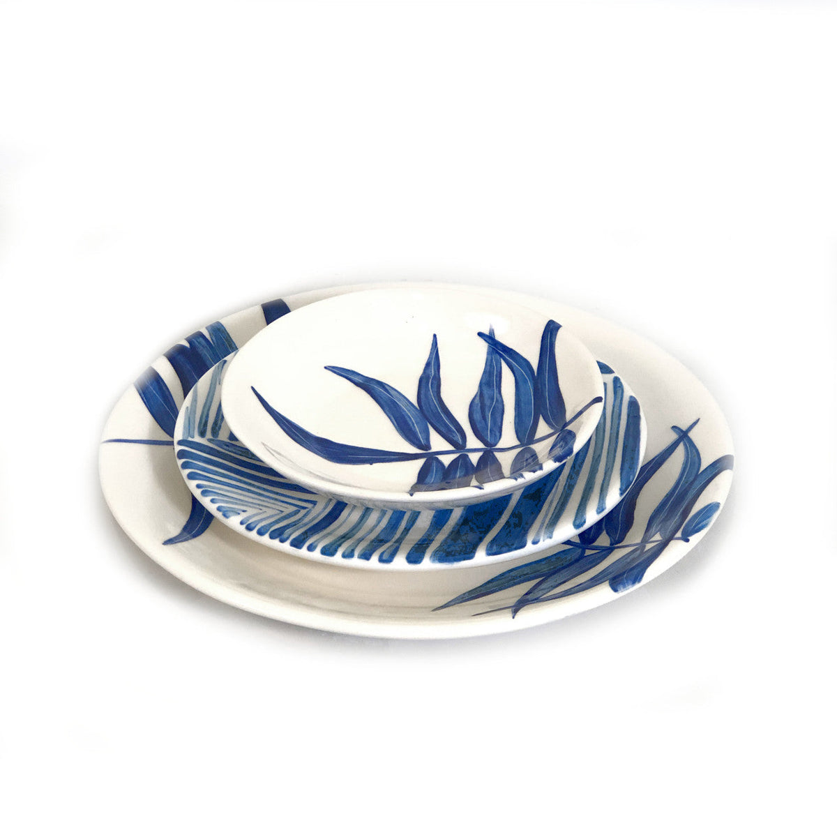 Blue Floating Leaves Dinner Plate Handpainted Ceramic, South Africa
