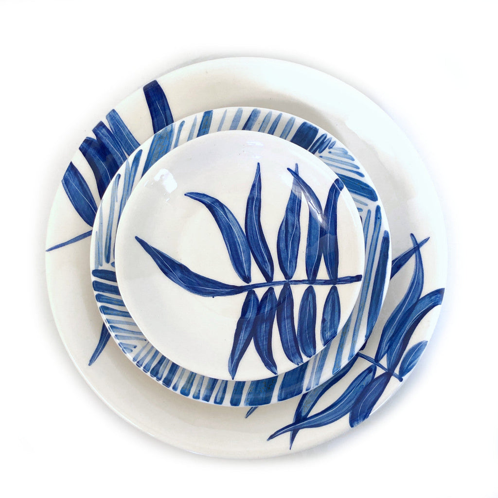 Blue Floating Leaves Dessert Plate Handpainted Ceramic, South Africa