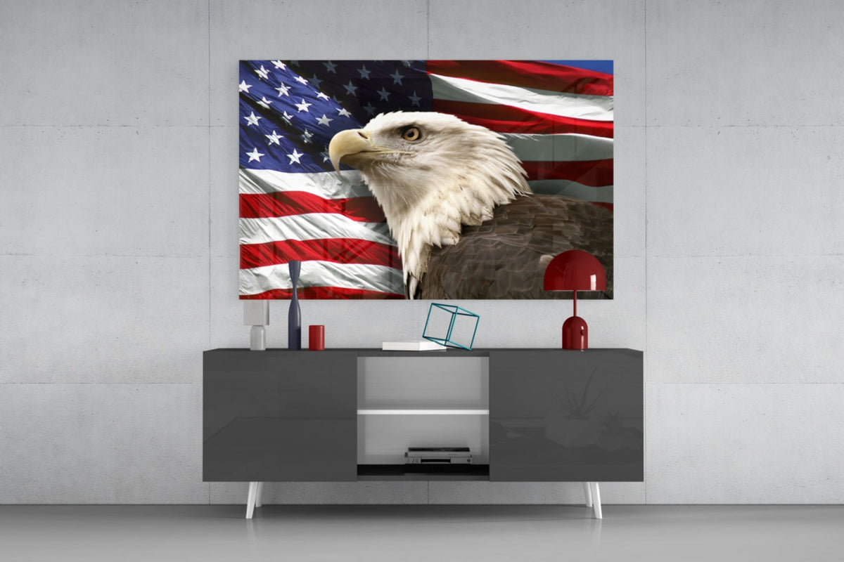 Eagle & Flag Patriotic Portrait Glass Art