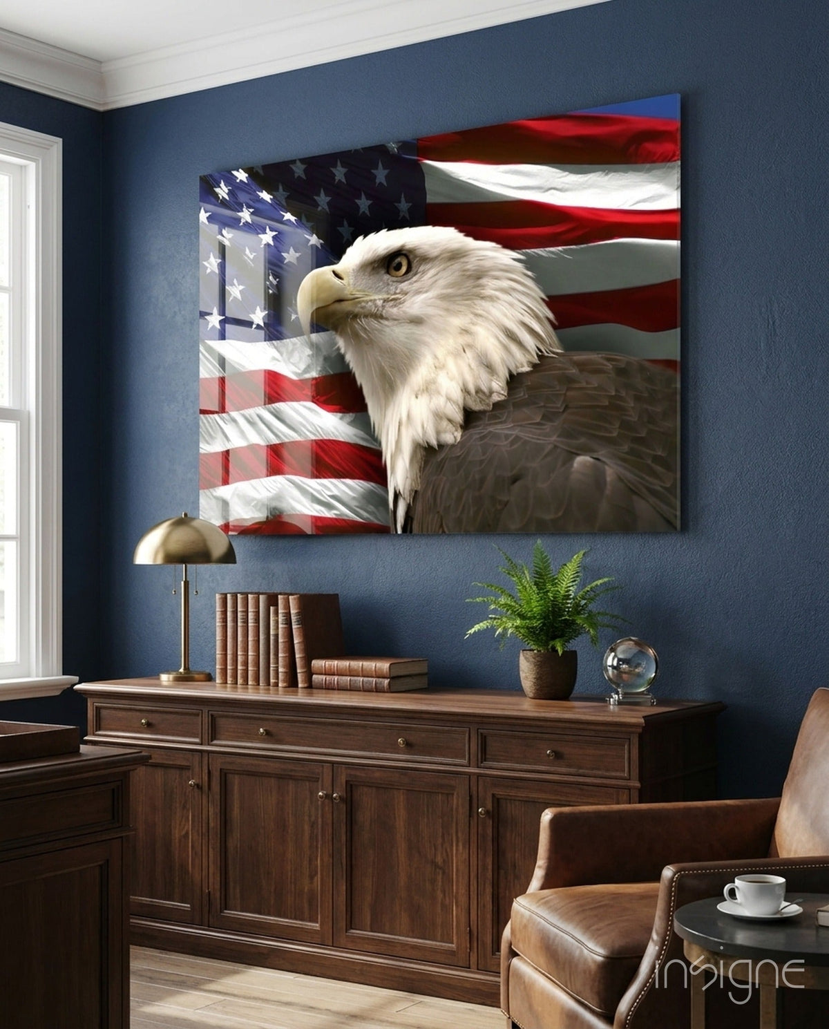 Eagle & Flag Patriotic Portrait Glass Art