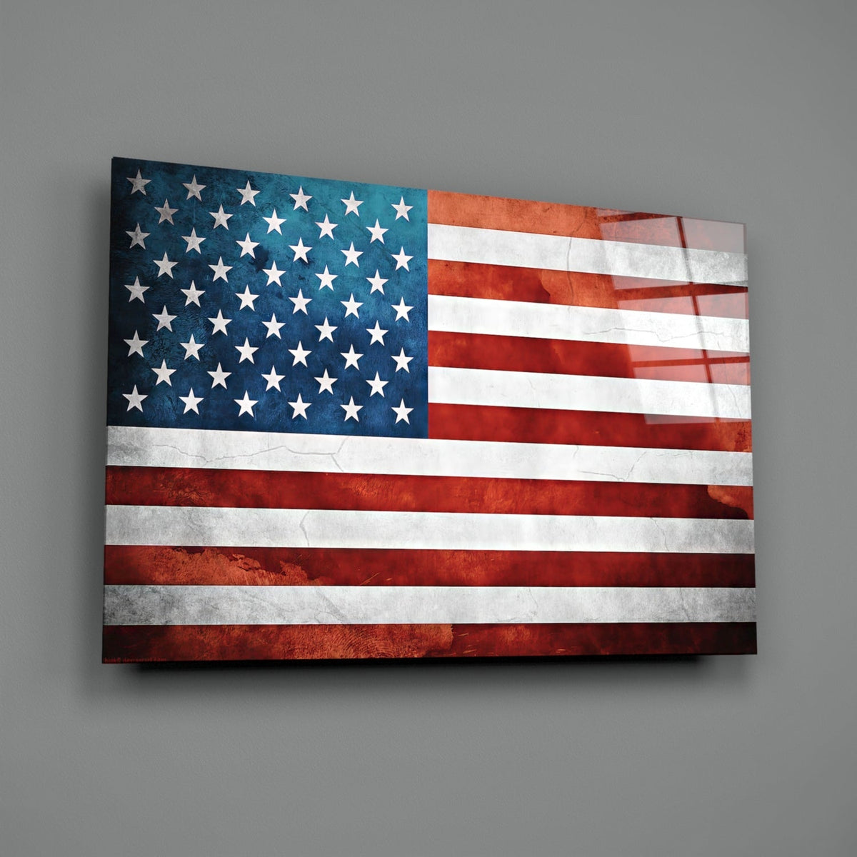 Vintage American Flag Watercolor Glass Wall Art