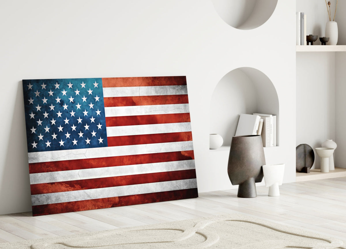 Vintage American Flag Watercolor Glass Wall Art