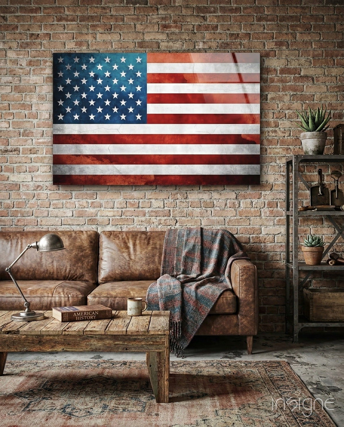 Vintage American Flag Watercolor Glass Wall Art