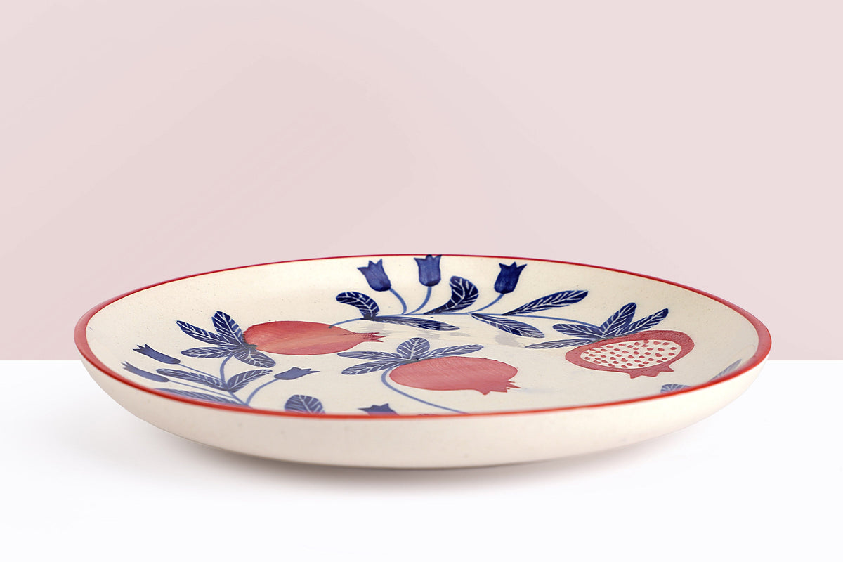Anaar Pomegranate Snack Plate  Handpainted Stoneware, Set of 2