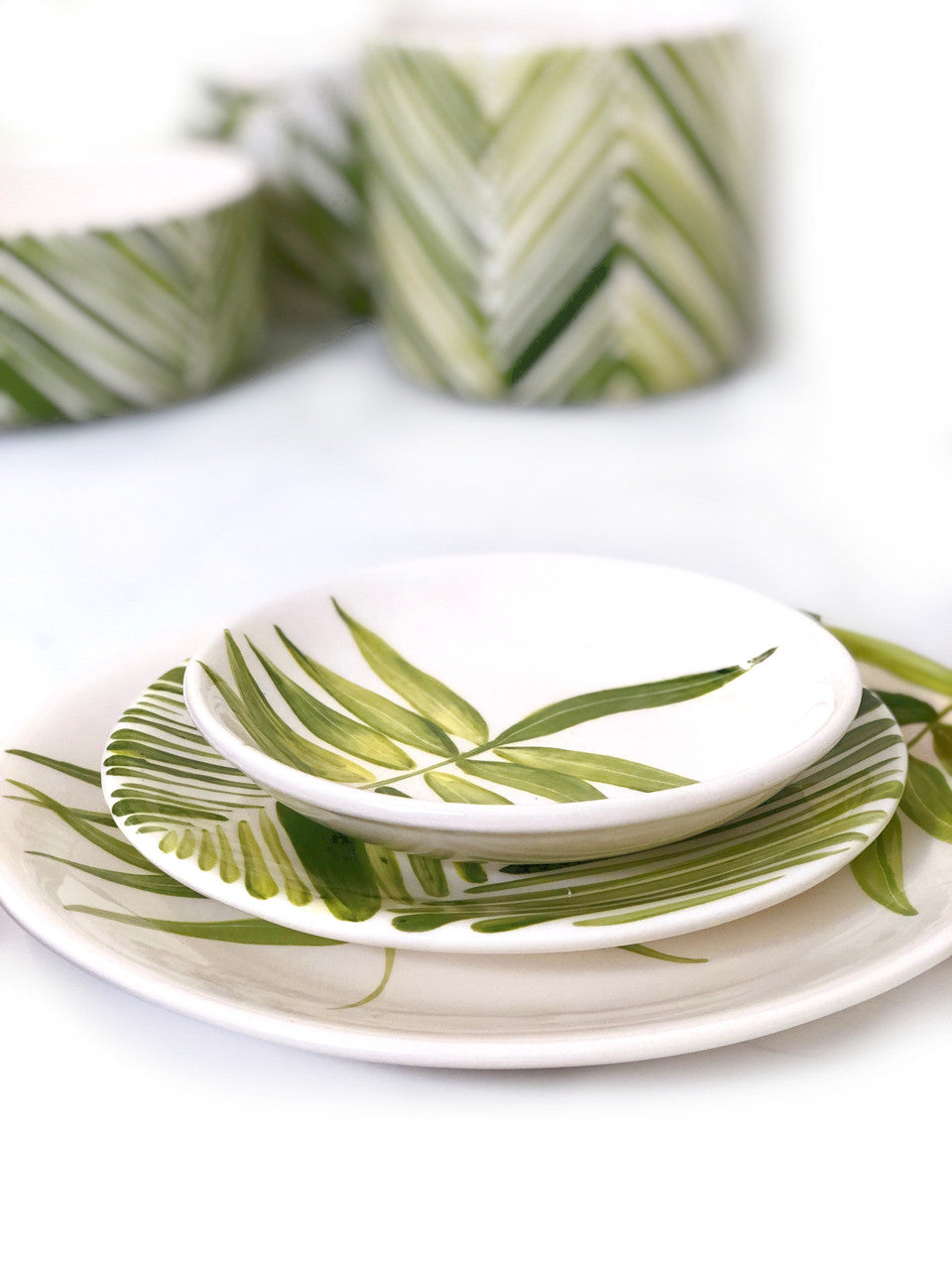 Green Floating Leaves Dessert Plate Handpainted Ceramic, South Africa