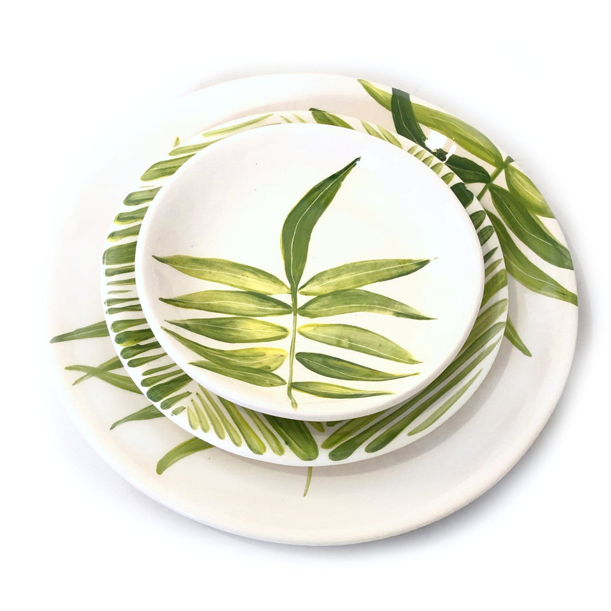 Green Floating Leaves Dessert Plate Handpainted Ceramic, South Africa