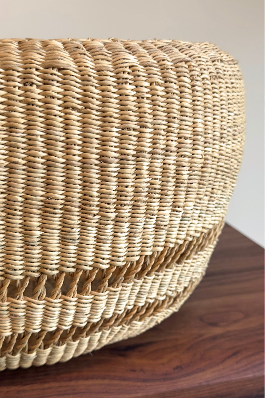 Round Mixed-Weave Planter Basket Woven in Ghana