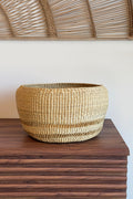 Round Mixed-Weave Planter Basket Woven in Ghana