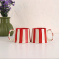 Red Stripe Stoneware Coffee Mug 7.5oz  Handpainted, Set of 2