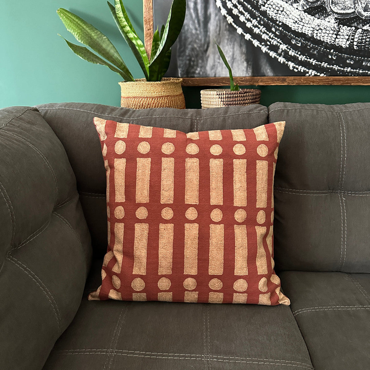 Terracotta Lines & Dots Sadza Pillow Cover Handcrafted in Zimbabwe