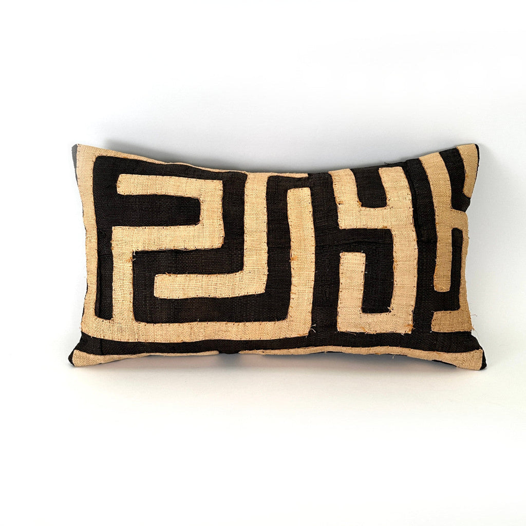 Kuba Cloth Rectangular Pillow Cover Raffia Weave, DR Congo
