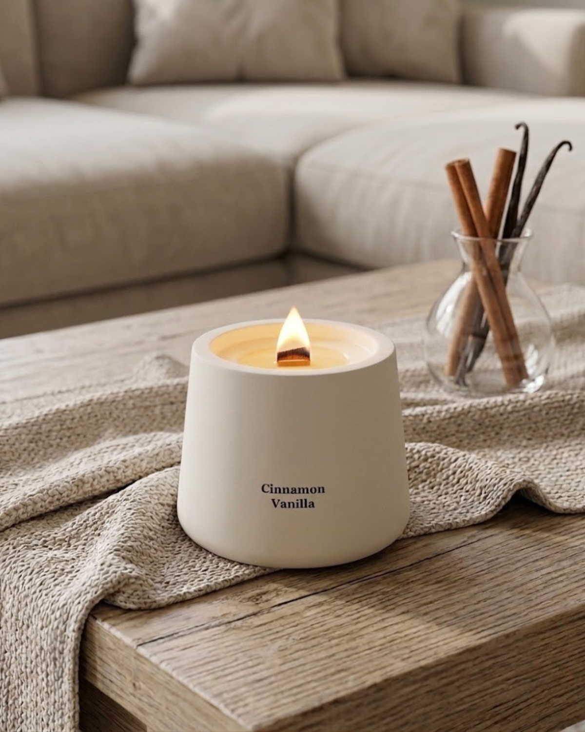 Cinnamon Vanilla Wood Wick Ceramic Candle