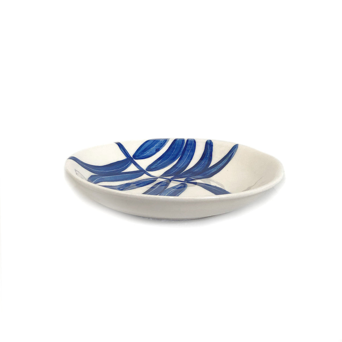 Blue Floating Leaves Dessert Plate Handpainted Ceramic, South Africa