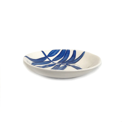 Blue Floating Leaves Dessert Plate Handpainted Ceramic, South Africa