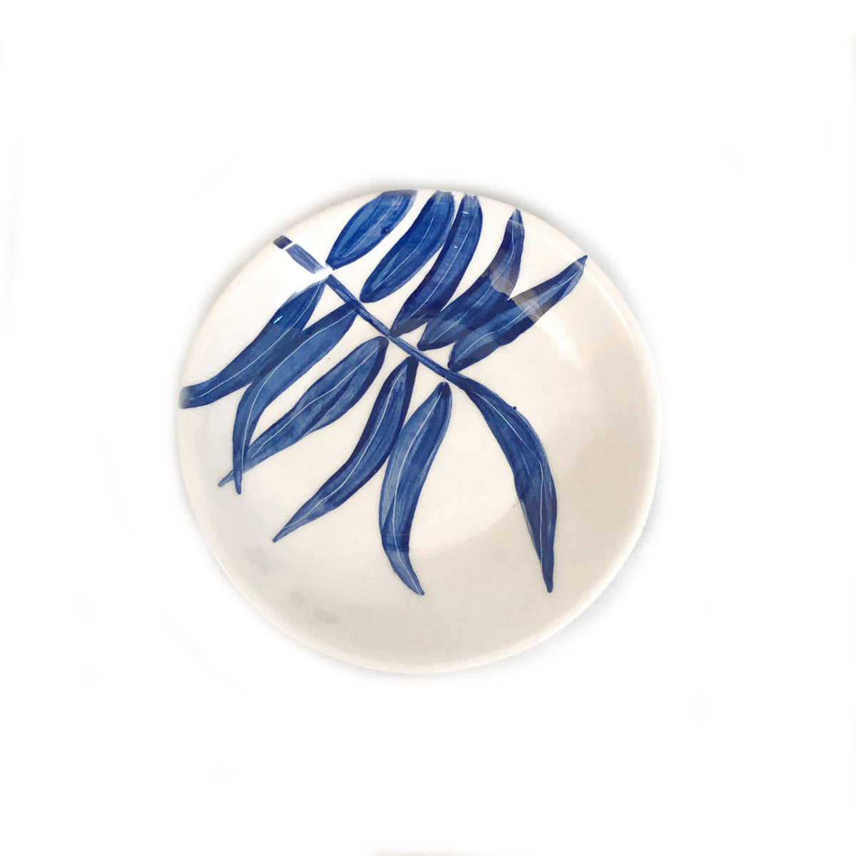 Blue Floating Leaves Dessert Plate Handpainted Ceramic, South Africa