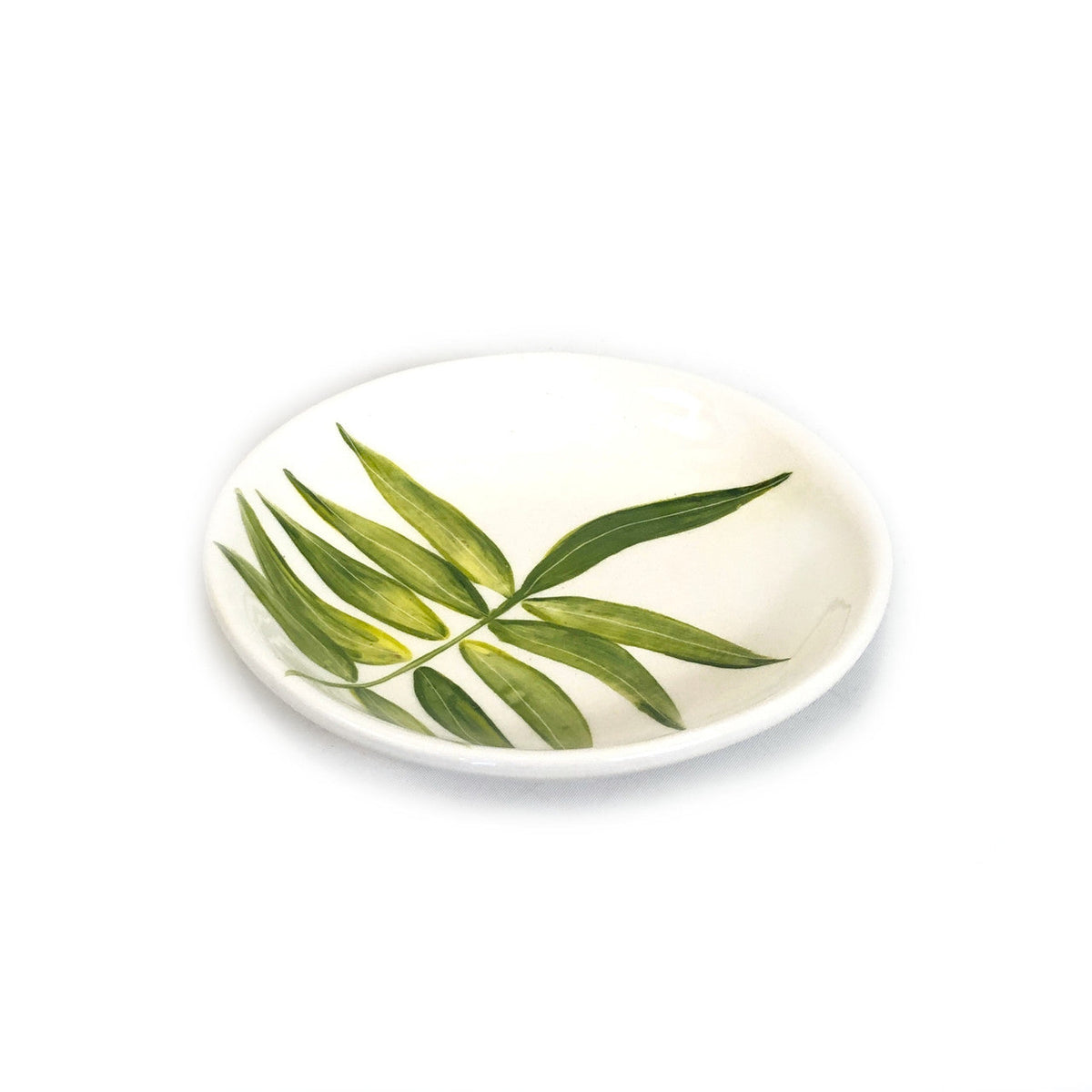 Green Floating Leaves Dessert Plate Handpainted Ceramic, South Africa