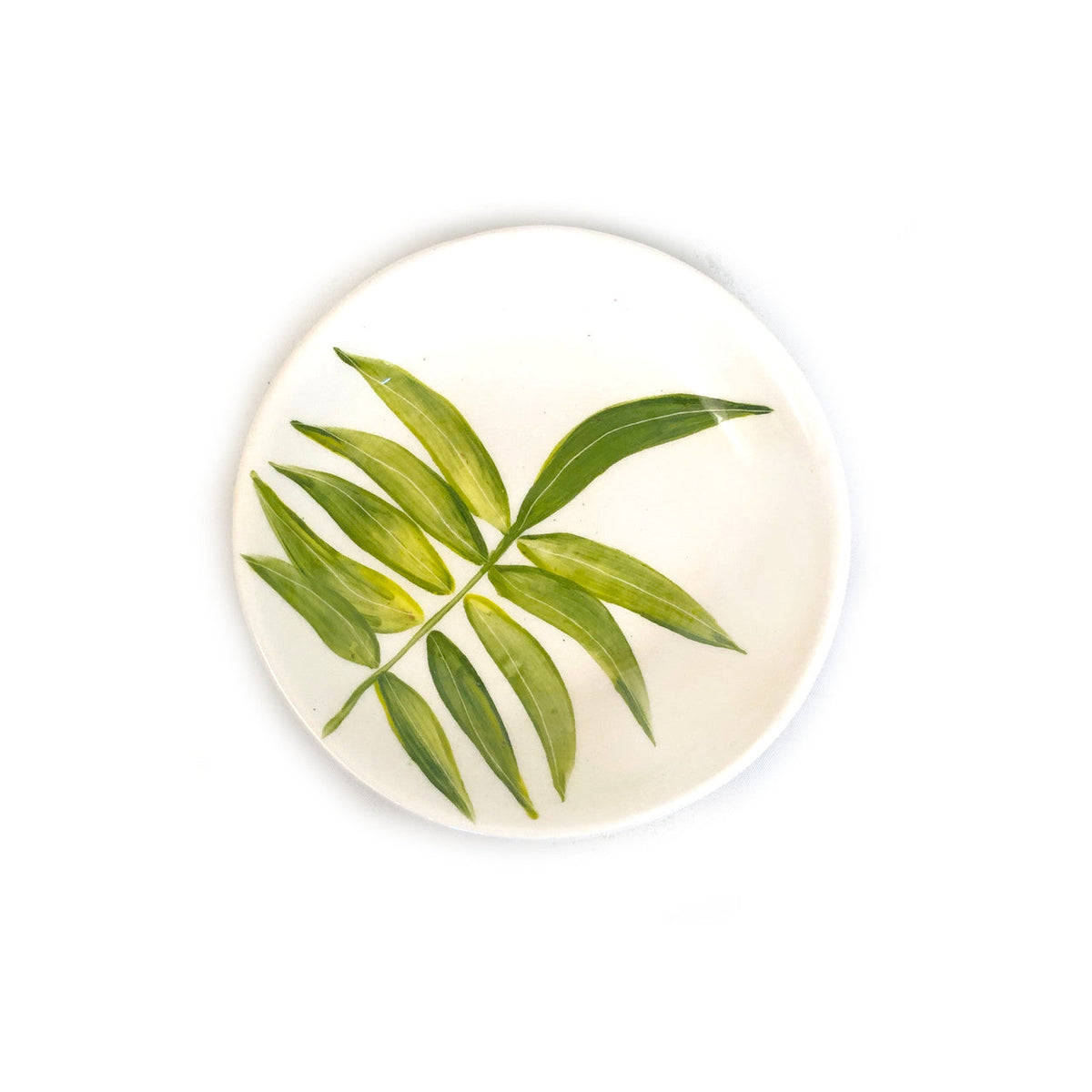Green Floating Leaves Dessert Plate Handpainted Ceramic, South Africa