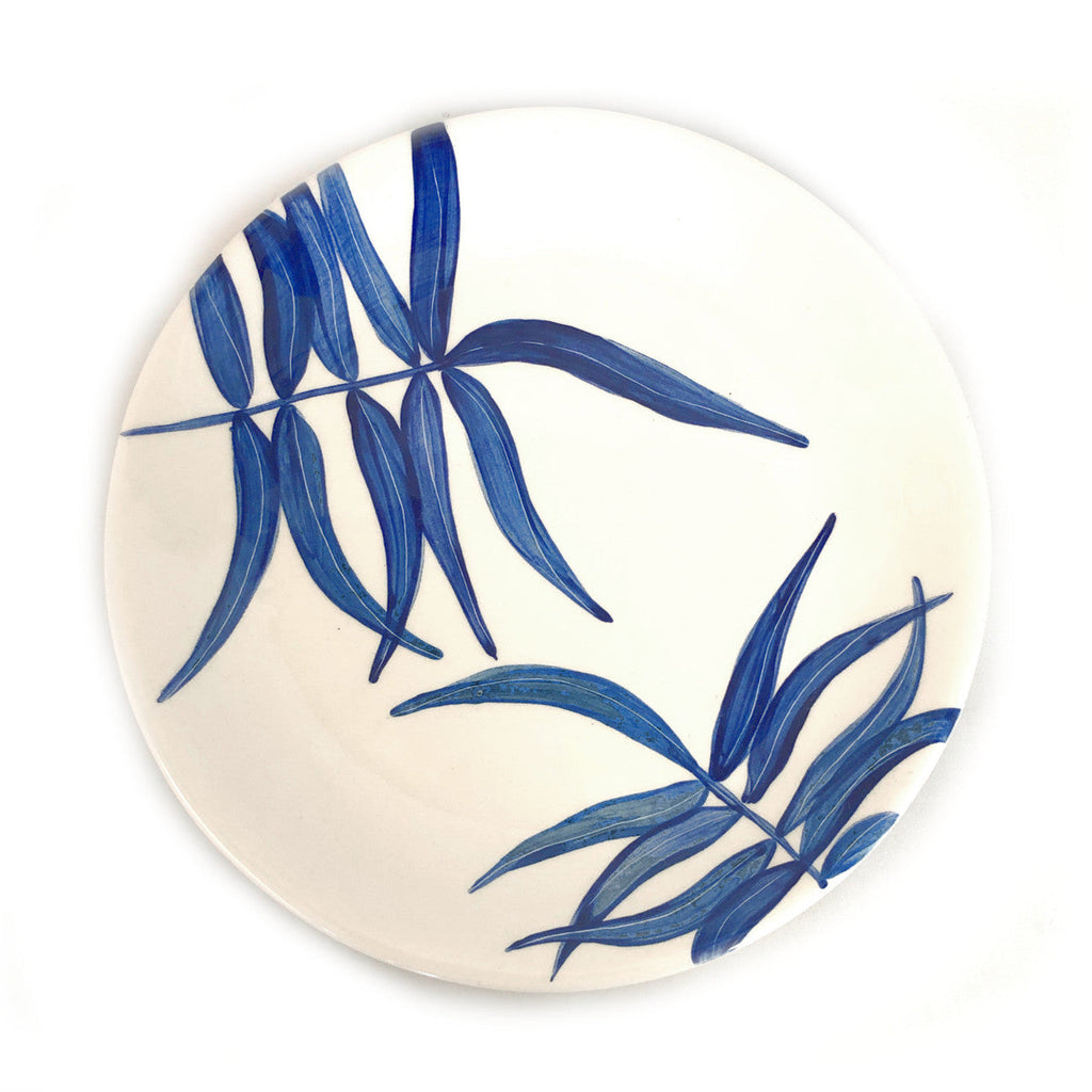 Blue Floating Leaves Dinner Plate Handpainted Ceramic, South Africa