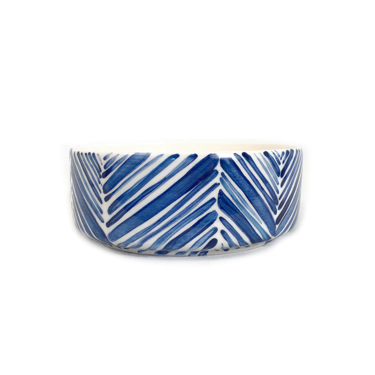Blue Palm Leaves Wide Serving Bowl Handpainted Ceramic, South Africa