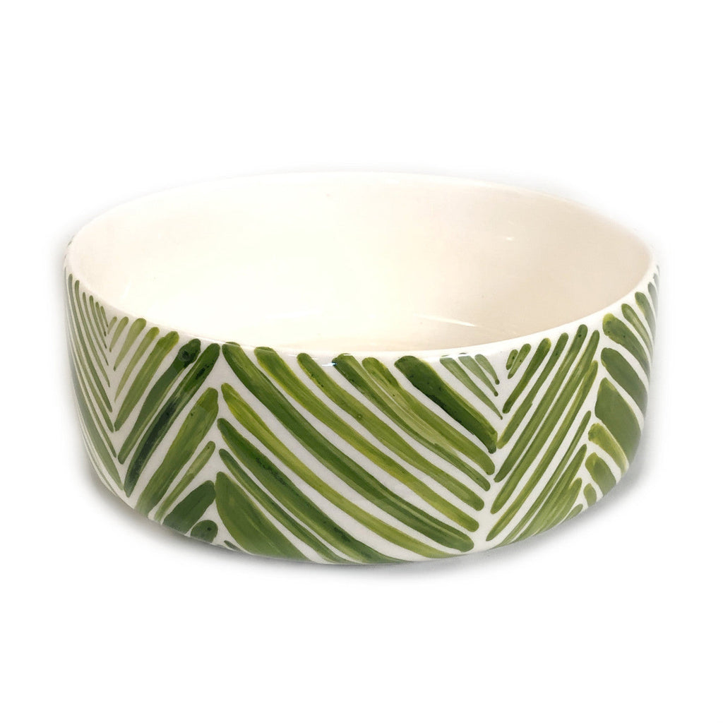 Green Palm Leaves Wide Serving Bowl Handpainted Ceramic, South Africa