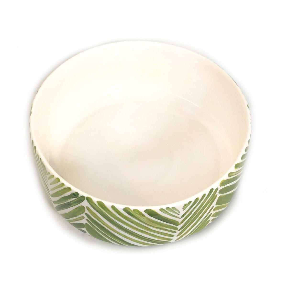 Green Palm Leaves Wide Serving Bowl Handpainted Ceramic, South Africa