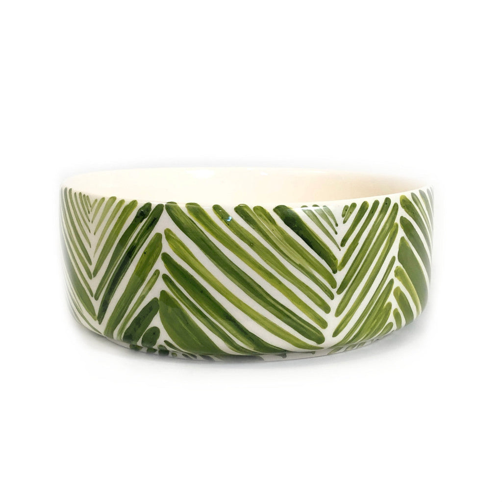 Green Palm Leaves Wide Serving Bowl Handpainted Ceramic, South Africa