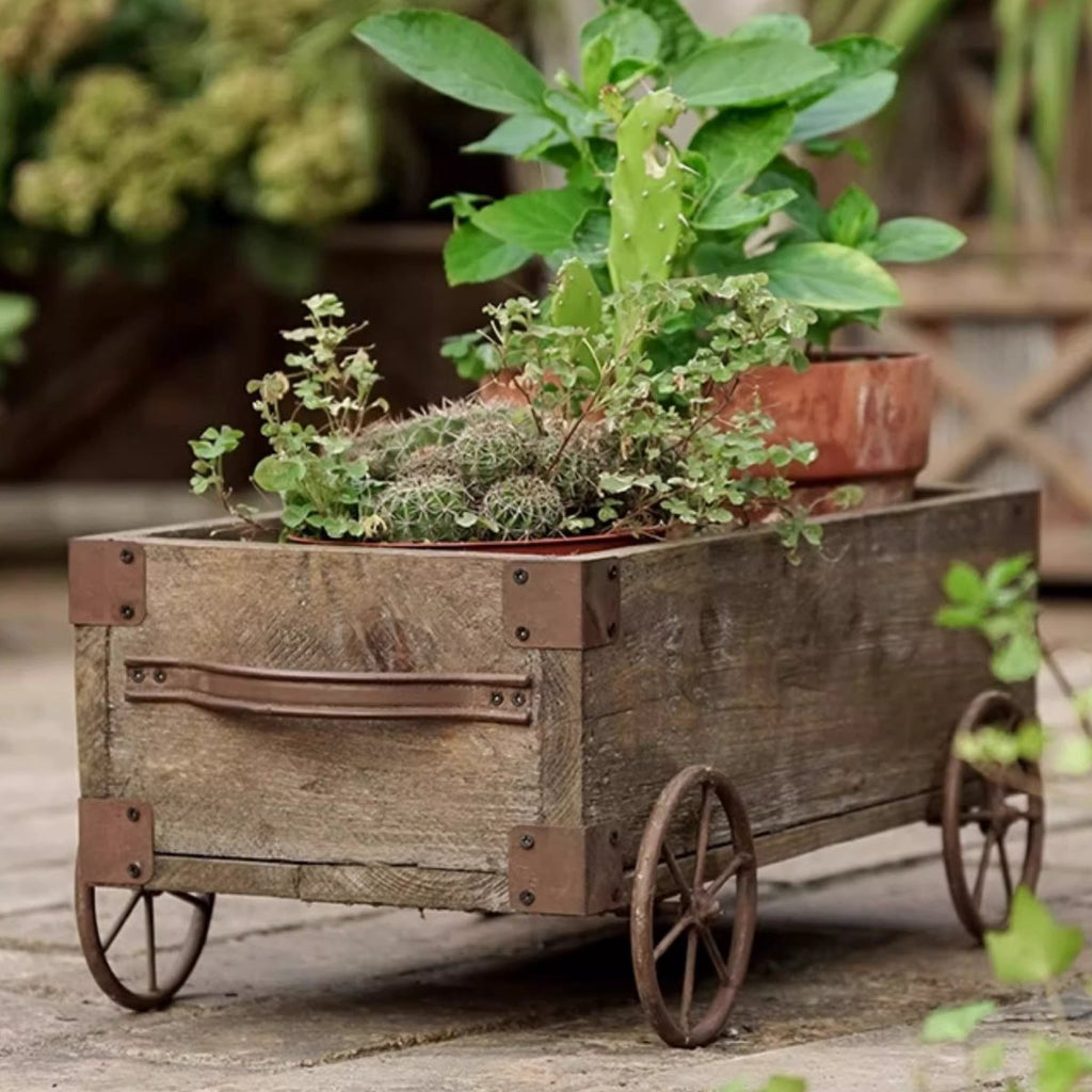 Wooden Wagon Garden Planter Box
