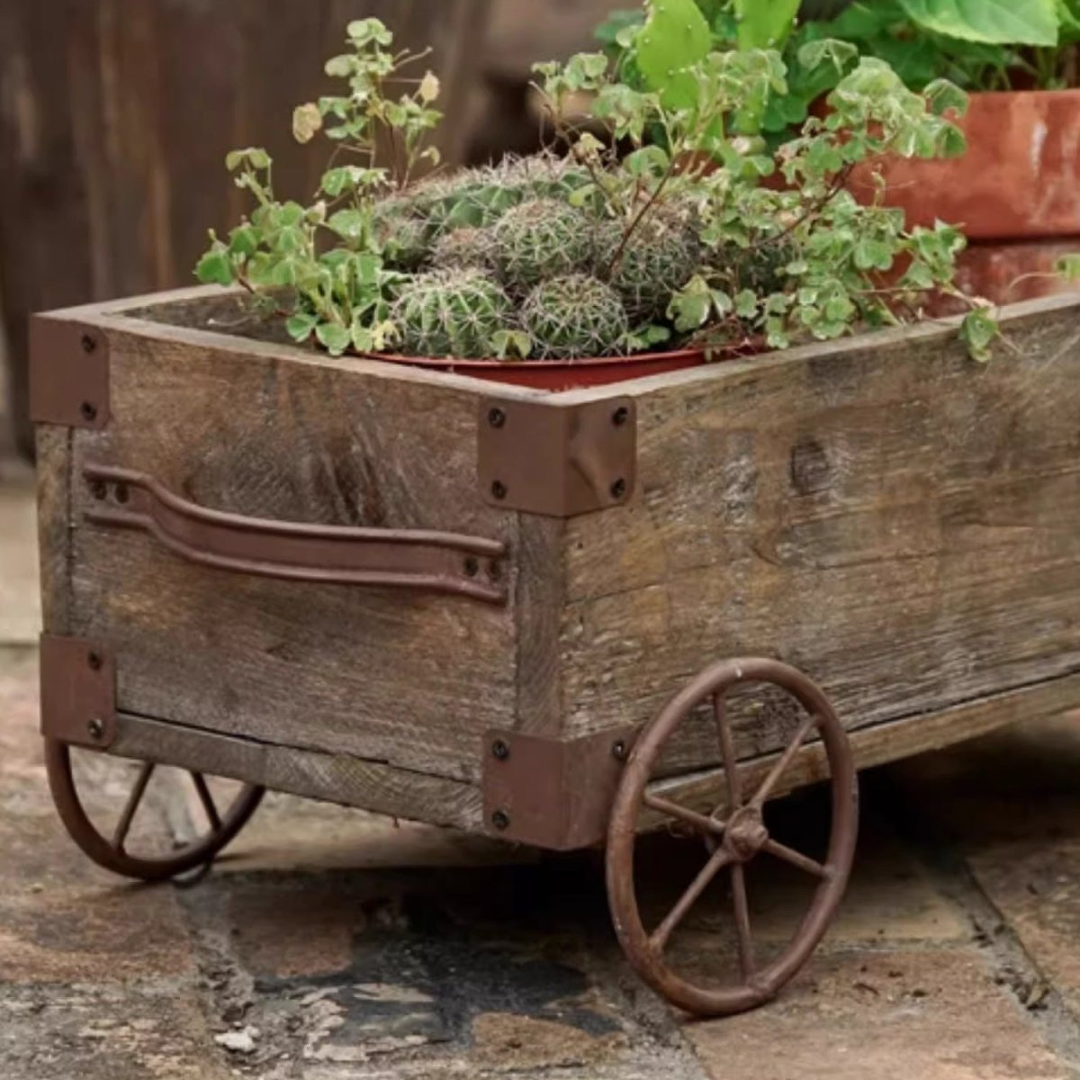 Wooden Wagon Garden Planter Box
