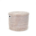 White Flat Lid Floor Basket Woven in Senegal